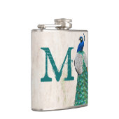 Peacock Vogelveer Blauwgroen Monogram Whiskey Flas Heupfles (Rechts)