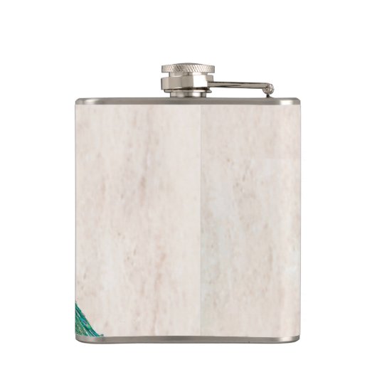 Peacock Vogelveer Blauwgroen Monogram Whiskey Flas Heupfles (Achterkant)