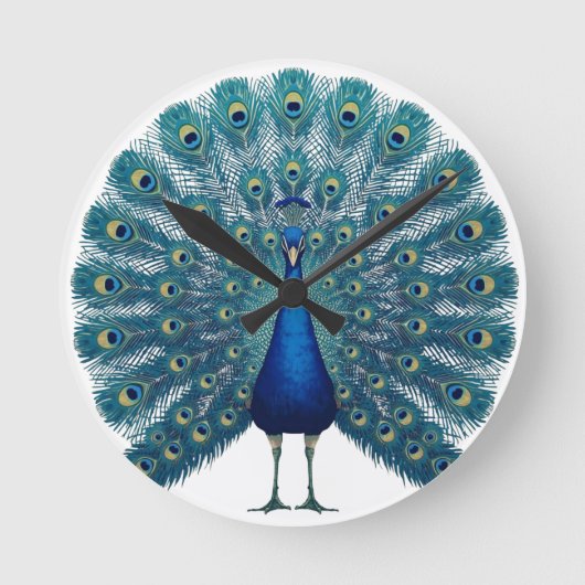 Peacock Wall Clock – Elegant Decorative Timepiece  Ronde Klok (Voorkant)