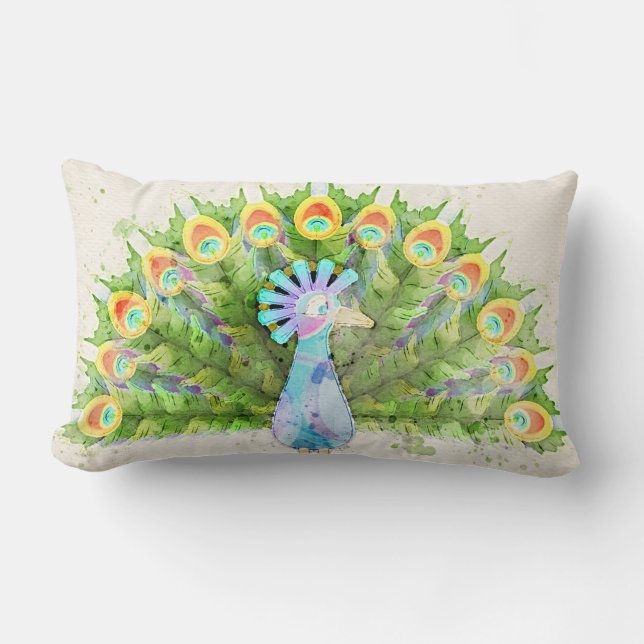 Peacock-Waterverf art. Kussen (Voorkant)