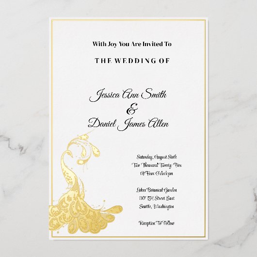 Peacock Wedding Folie Invitation Folie Uitnodiging (Voorkant)