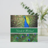 PEACOCK WEDDING INVITATION MET FEATHERS & BLOK KAART (Staand voorkant)