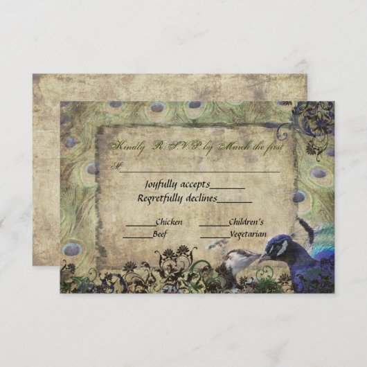  Peacock Wedding Invitation RSVP (Voorkant / Achterkant)