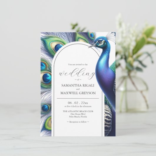 Peacock Wedding Invitations Sjabloon Kaart (Staand voorkant)