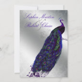 Peacock Wedding Invite Indigo  Silver Kaart (Achterkant)