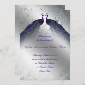 Peacock Wedding Invite Indigo  Silver Kaart (Voorkant / Achterkant)
