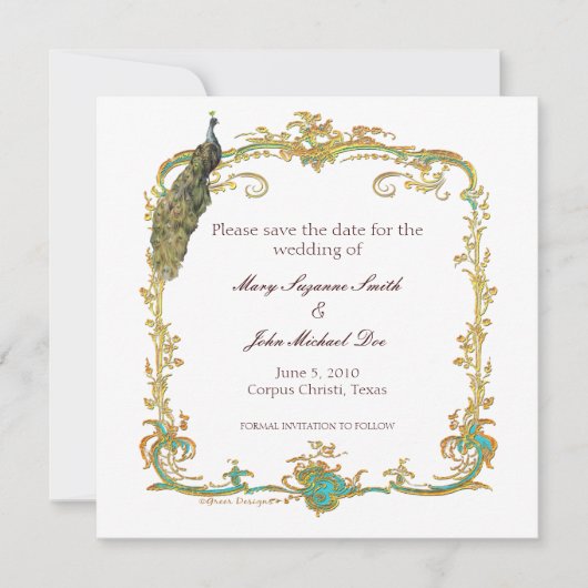 Peacock Wedding Save the Date Invitation (Voorkant)