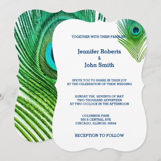 Peacock Weddings Feathers Green Blue White Custom Kaart (Voorkant / Achterkant)