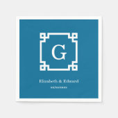 Peacock White Greek Key met plattegrond 2 Initiaal Servetten (Voorkant)