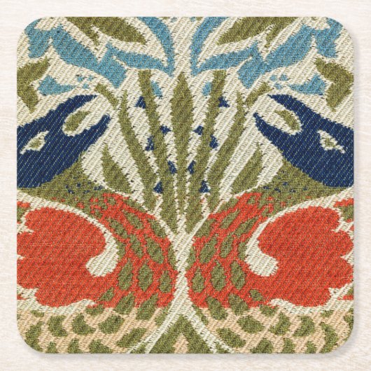 Peacock, William Morris Vierkante Kartonnen Onderzetter (Voorkant)