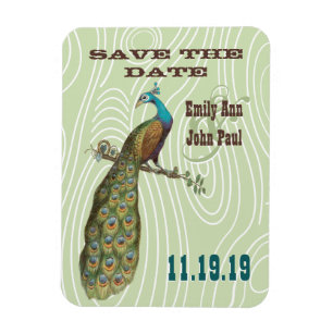 Peacock Woodgrain Save the Date Magneet