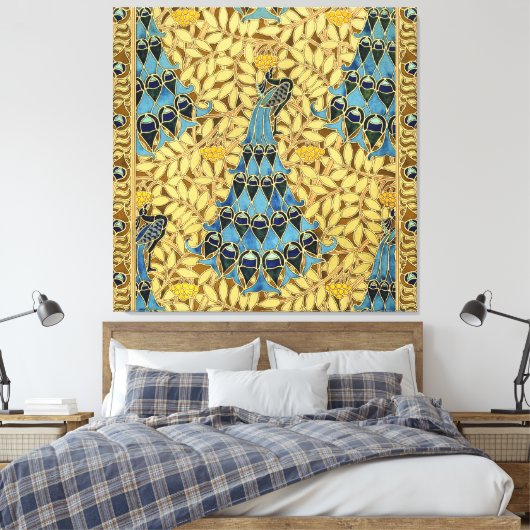 Peacocks Birds Rowan Trees Art Nouveau Canvas Afdruk (Insitu (Slaapkamer))
