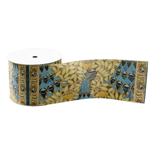Peacocks Birds Rowan Trees Art Nouveau Grosgrain Lint (Spoel)