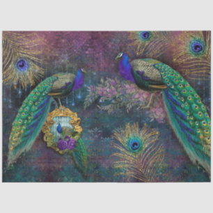 Peacocks Elegant Feathers Gold Glitter Decoupage Tissuepapier