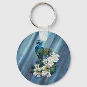 Peacocks & Emerald Green Metallic Silk Sleutelhanger