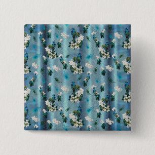 Peacocks & Emerald Green Metallic Silk Vierkante Button 5,1 Cm