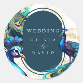 Peacocks Feathers Wedding Ronde Sticker (Voorkant)