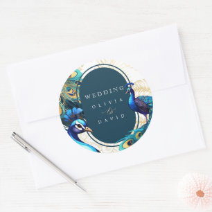 Peacocks Feathers Wedding Ronde Sticker