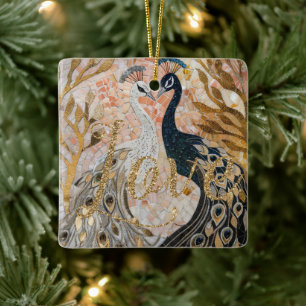 Peacocks Gold Glitter Love Blush Roos Keramisch Ornament