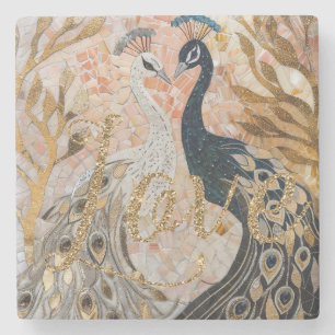 Peacocks Gold Glitter Love Blush Roos Stenen Onderzetter