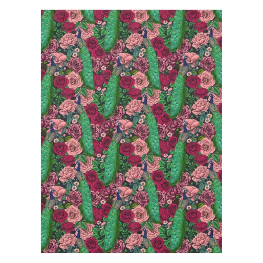 Peacocks in de tuin van het roos 2 tafelkleed (Voorkant)