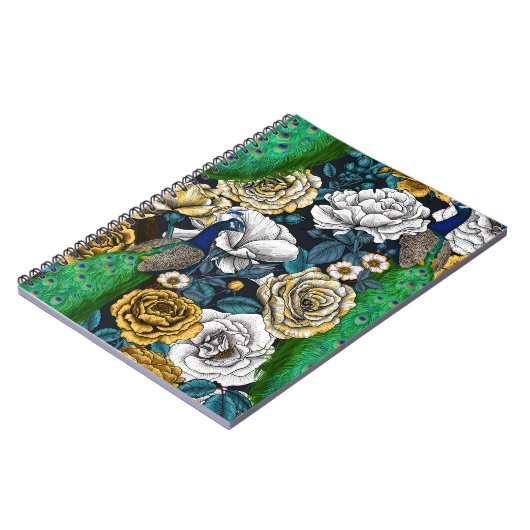 Peacocks in de tuin van het roos 3 notitieboek (Linkerzijde)