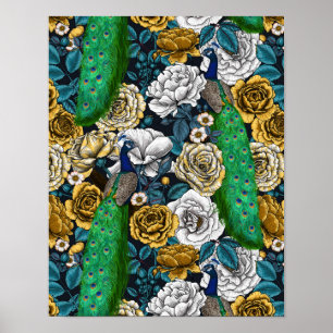 Peacocks in de tuin van het roos 3 poster