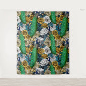 Peacocks in de tuin van het roos 3 wandkleed (Voorkant)