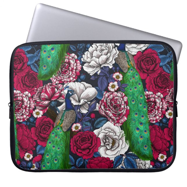 Peacocks in de tuin van het roos laptop sleeve (Voorkant)