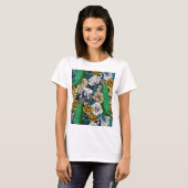 Peacocks in de tuin van het roos t-shirt (Voorkant volledig)