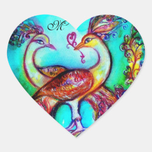 PEACOCKS IN LOVE HEART MONOGRAM Valentijnsdag Hart Sticker