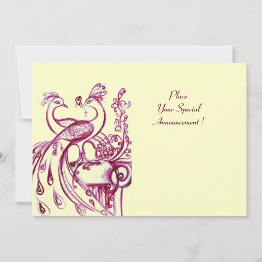 PEACOCKS IN LOVE MONOGRAM 2 rood roze goud Aankondiging (Achterkant)