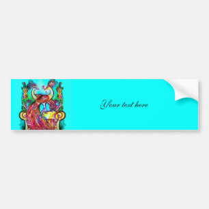 PEACOCKS IN LOVE MONOGRAM red blue turkooizen gree Bumpersticker
