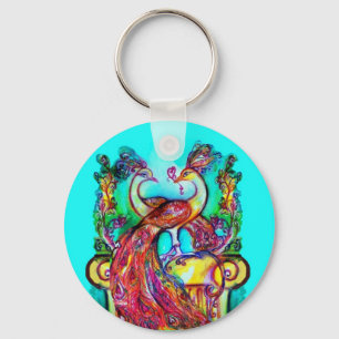 PEACOCKS IN LOVE MONOGRAM red blue turquase green Sleutelhanger