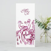 PEACOCKS IN LOVE MONOGRAM rood roze goud Aankondiging (Staand voorkant)