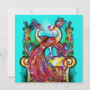 PEACOCKS IN LOVE Red Blue Turquoise Green Pearl Aankondiging