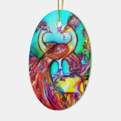 PEACOCKS IN LOVE/RED RUBY GEMSTONE, Blue turquoise Keramisch Ornament (Links)
