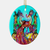 PEACOCKS IN LOVE/RED RUBY GEMSTONE, Blue turquoise Keramisch Ornament (Rechts)