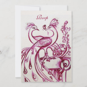 PEACOCKS IN LOVE RSVP, rood, roze bruin goud Kaart