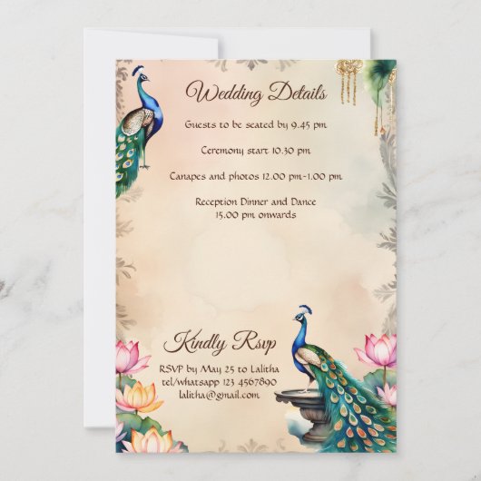 Peacocks koninklijke tuin Indiase bruiloft Kaart (Voorkant)