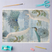 Peacocks n Feathers White Blue Craft-ontkoppeling Tissuepapier (Craft)
