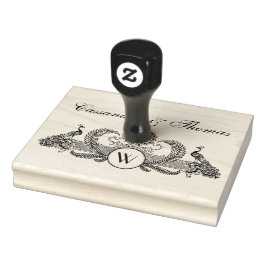  Peacocks, Paar Namen Initiaal Monogram Rubberstempel