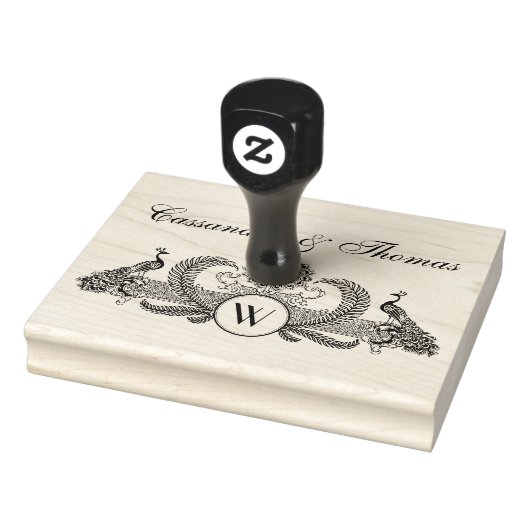  Peacocks, Paar Namen Initiaal Monogram Rubberstempel (Stempel)