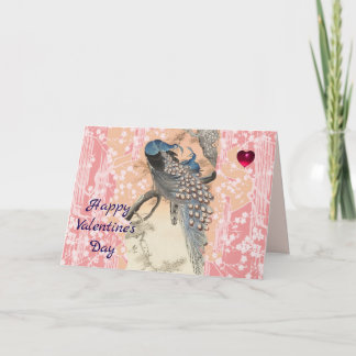 PEACOCKS,PINK SAKURA FLOWERS Floral Valentine Day Feestdagen Kaart