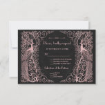 Peacocks rose Gold Art Déco Black RSVP<br><div class="desc">Design unique avec un mélange de paons d'art déco d'or imitation rose de style ancien et une approche graphique audacieuse et moderne, sur un arrière - plan texturé noir. Utilisez l'outil Personnaliser pour ajouter vos informations. Pour les articles correspondants, visitez, s'il vous plaît, ma collection Rose Gold Art Déco Peacocks....</div>