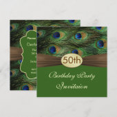 Peacock's veren 50th Birthday Party Invitation Kaart (Voorkant / Achterkant)