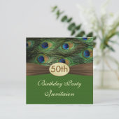 Peacock's veren 50th Birthday Party Invitation Kaart (Staand voorkant)