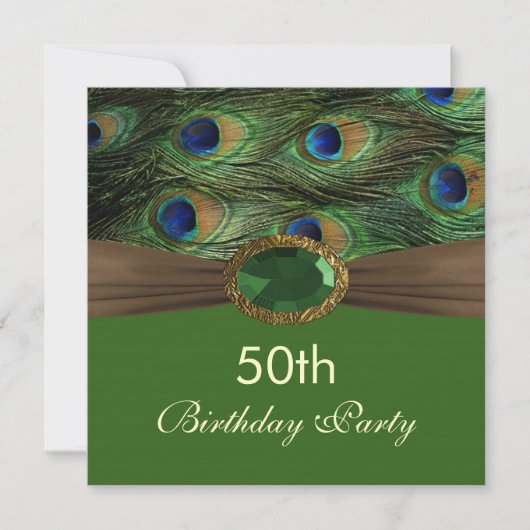 Peacock's veren, gemstone effect 50th Birthday  Kaart (Voorkant)