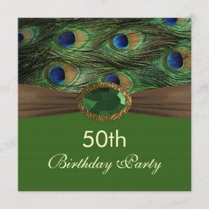 Peacock's veren, gemstone effect 50th Birthday Kaart