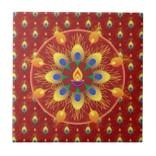 Peacocks vether Rangoli op patroon Tegeltje